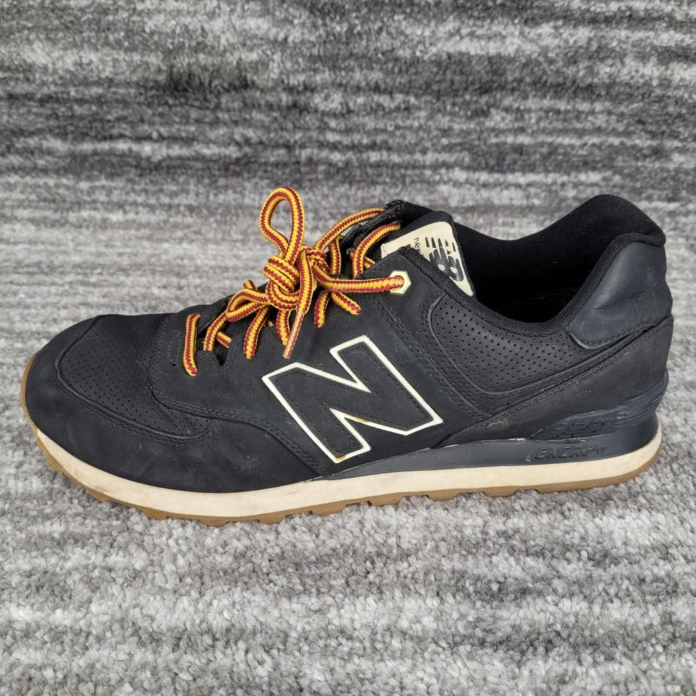 New Balance‎ 574 Mens Black Nubuck Leather Sneakers ML574HRD Size 12 Gum Sole